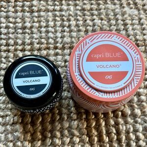 Set of two New Capri Blue Volcano Candles in tin, 8.5 oz and 3 oz